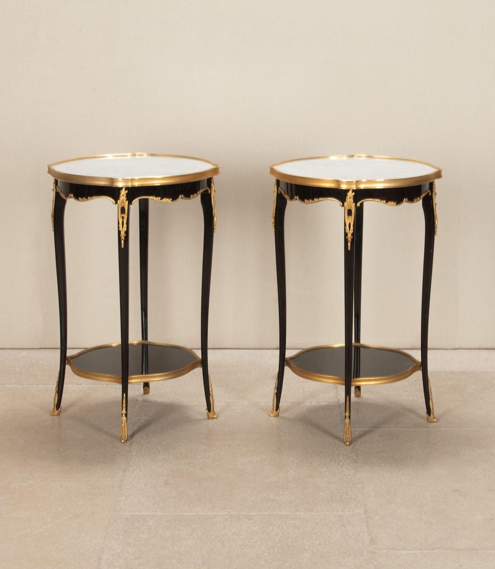 Ebonized Pair of 20th Century French Louis XV Style Gilt Ebonised Side Tables For Sale