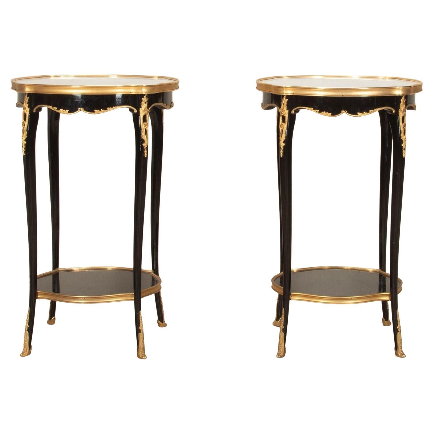 Pair of 20th Century French Louis XV Style Gilt Ebonised Side Tables For Sale