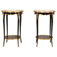 Pair of 20th Century French Louis XV Style Gilt Ebonised Side Tables