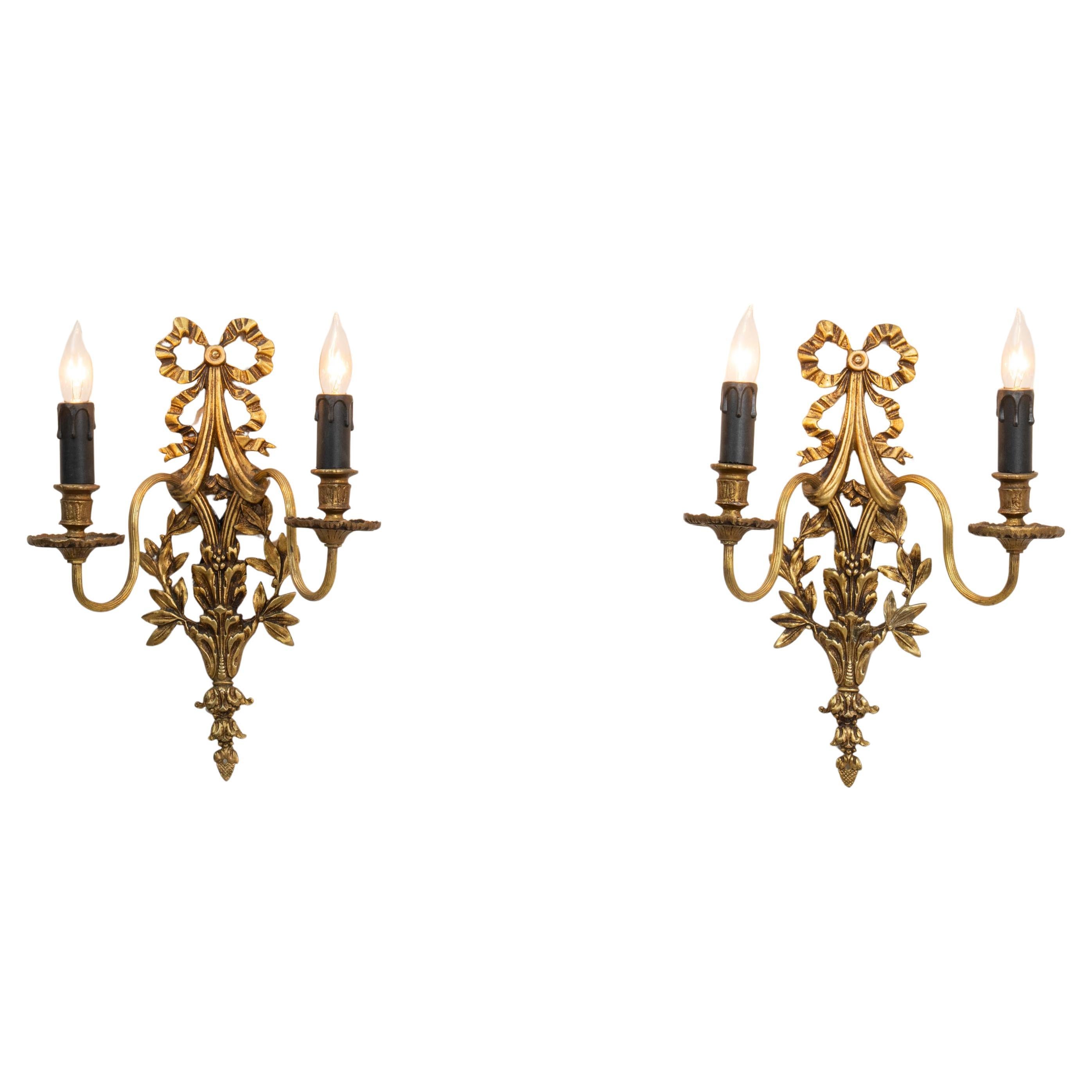Pair Of 20th Century French Louis XVI Style Brass Wall Sconces im Angebot