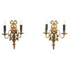 Pair Of 20th Century French Louis XVI Style Brass Wall Sconces