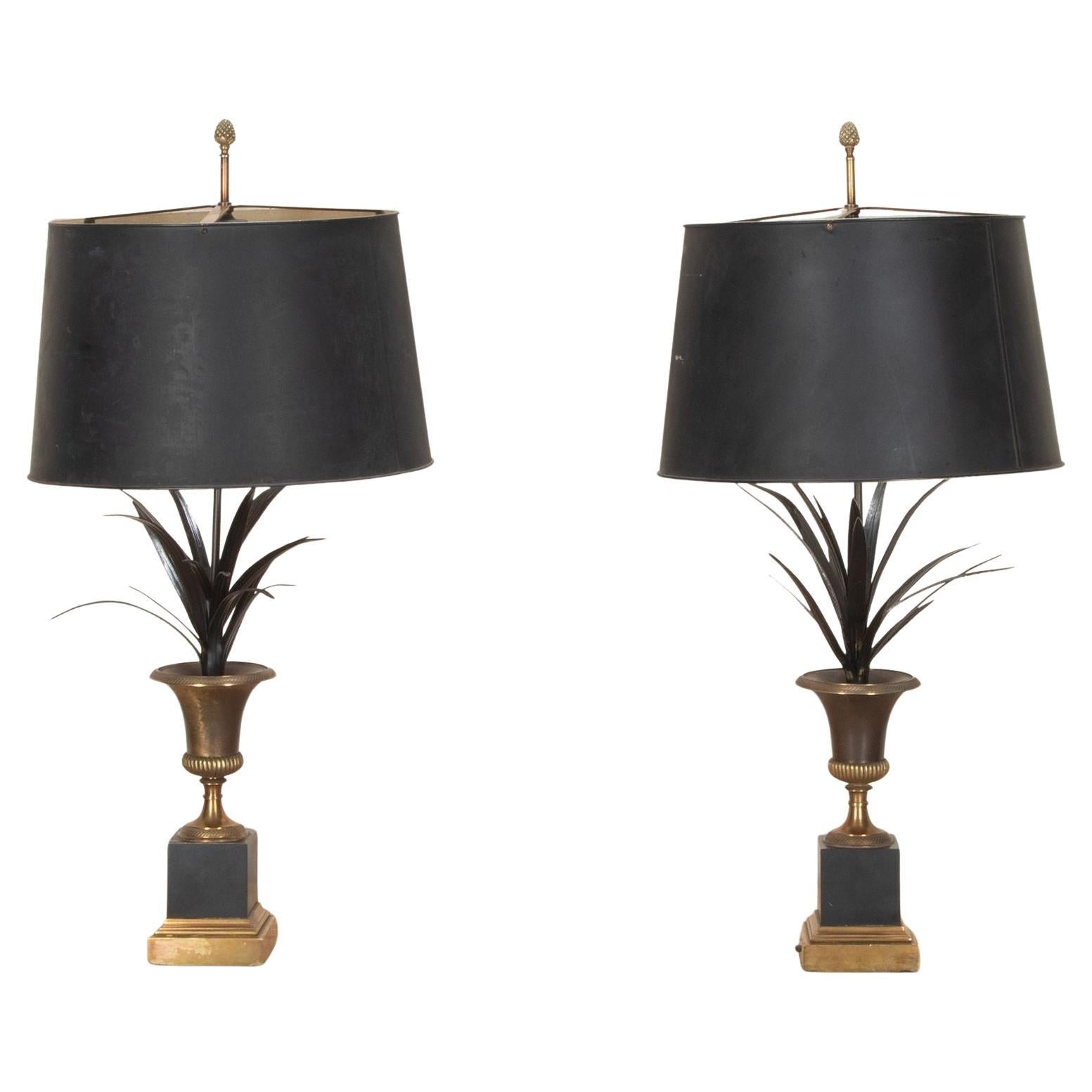 Pair of 20th Century French Maison Charles Style Frond Lamps For Sale