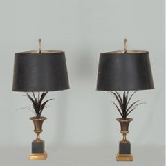 Pair of 20th Century French Maison Charles Style Frond Palm Lamps