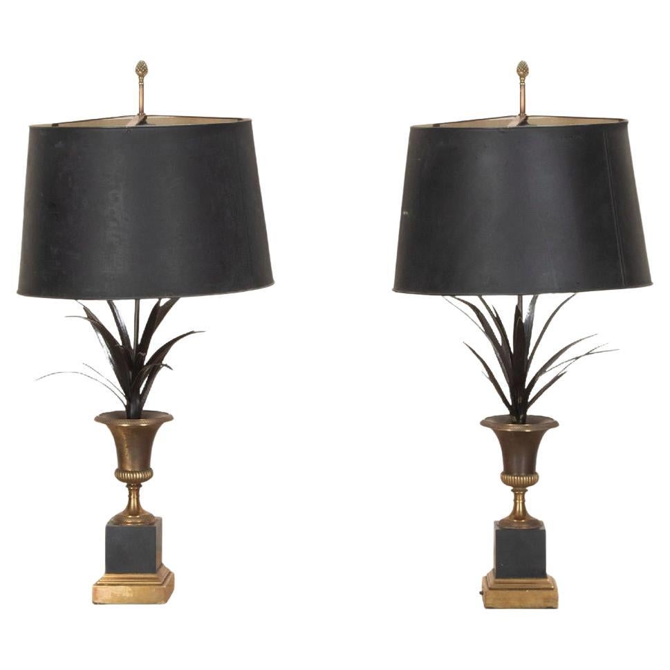 Pair of 20th Century French Maison Charles Style Frond Palm Lamps