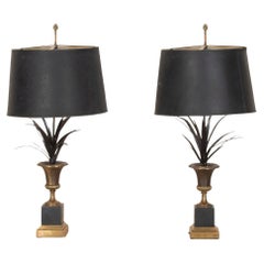 Pair of 20th Century French Maison Charles Style Frond Palm Lamps