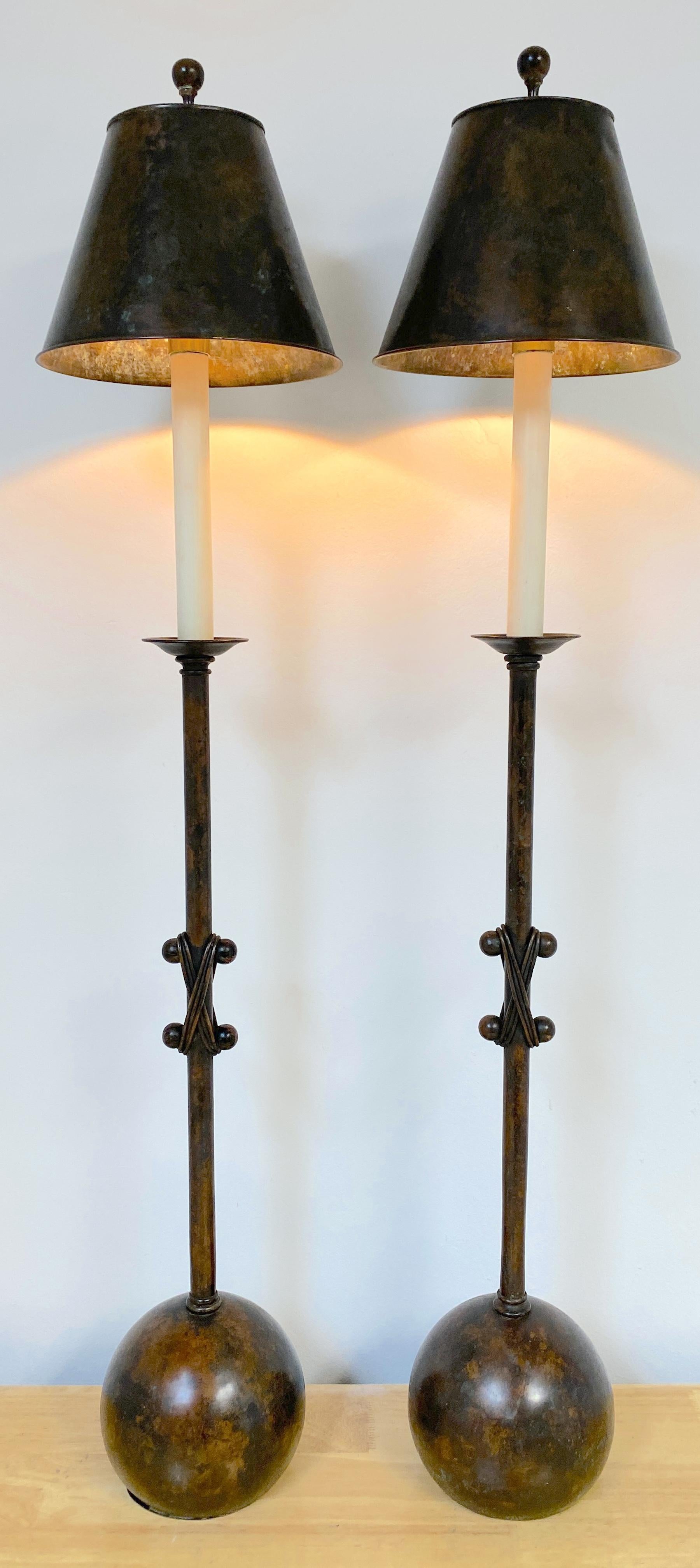 Pair of 20th Century French Modern Patinated Bronze Sculptural Lamps  In Good Condition For Sale In West Palm Beach, FL