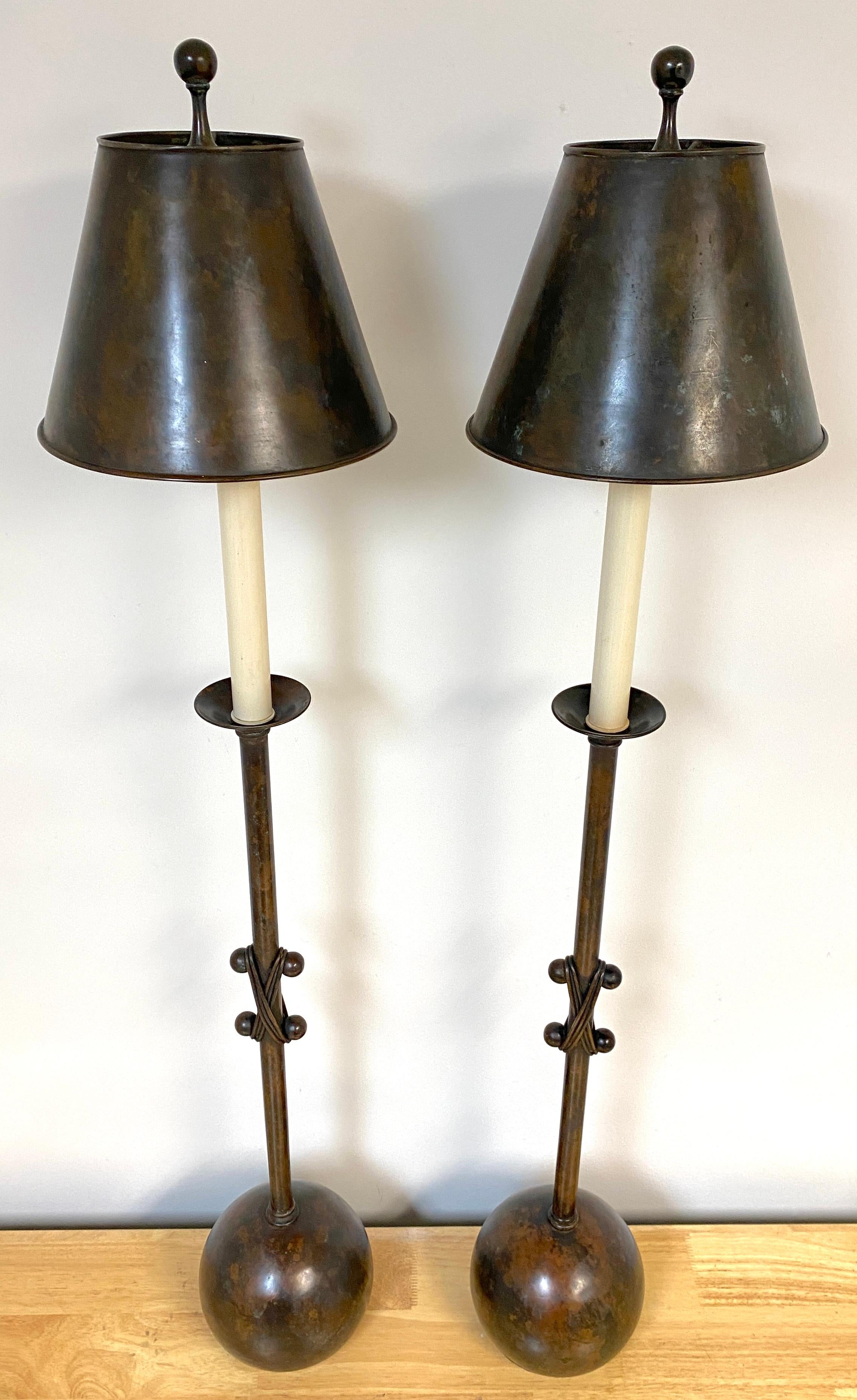 Pair of 20th Century French Modern Patinated Bronze Sculptural Lamps  For Sale 2