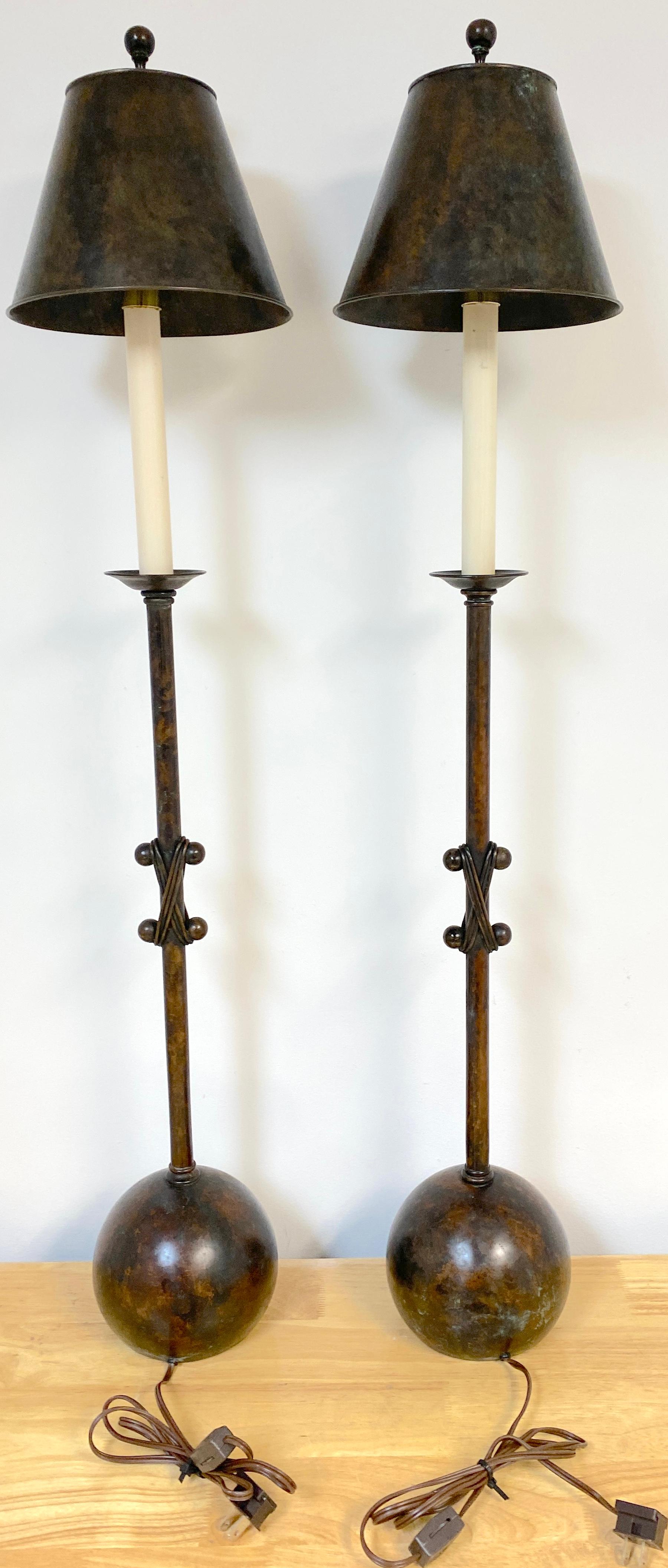 Pair of 20th Century French Modern Patinated Bronze Sculptural Lamps  For Sale 3