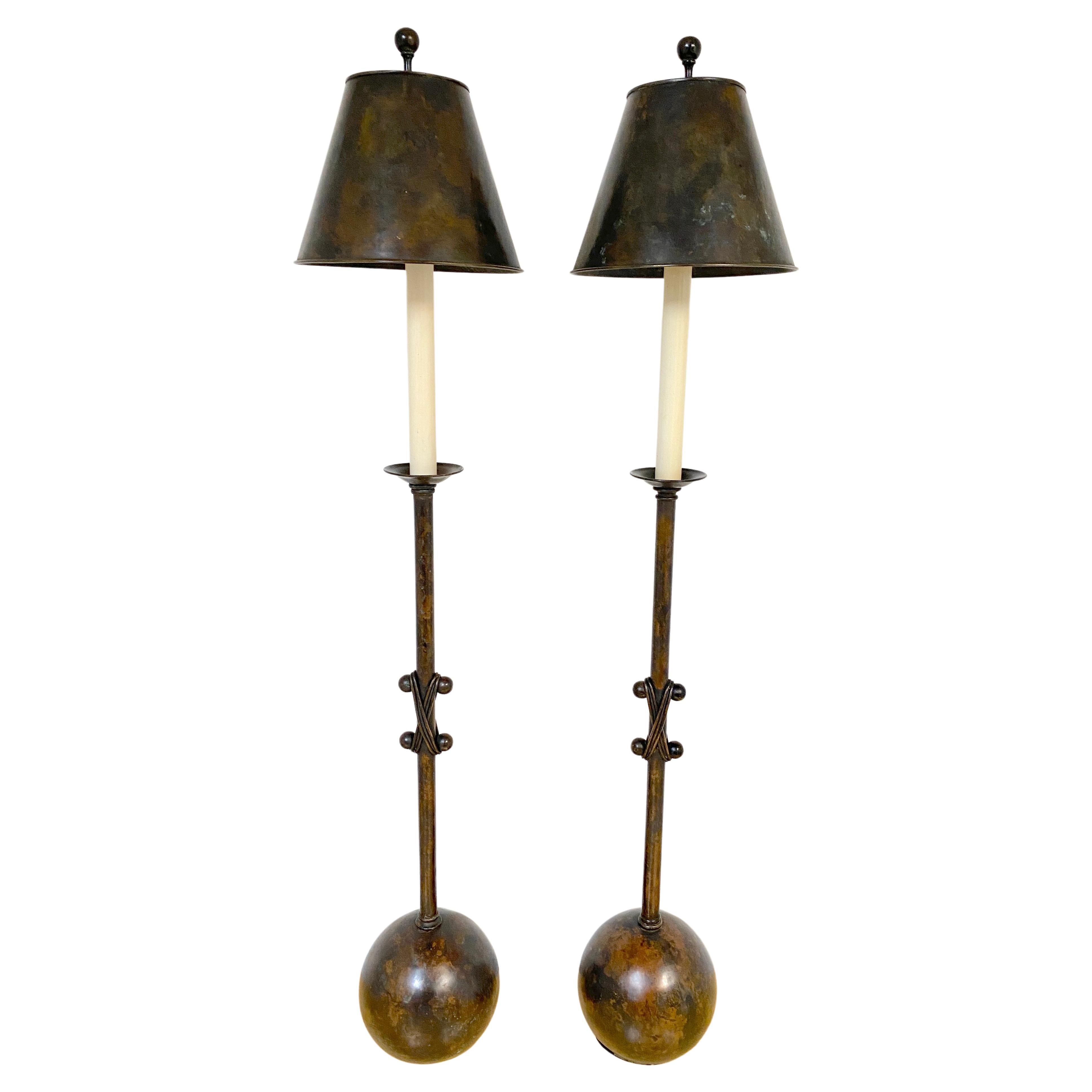 Pair of 20th Century French Modern Patinated Bronze Sculptural Lamps  For Sale