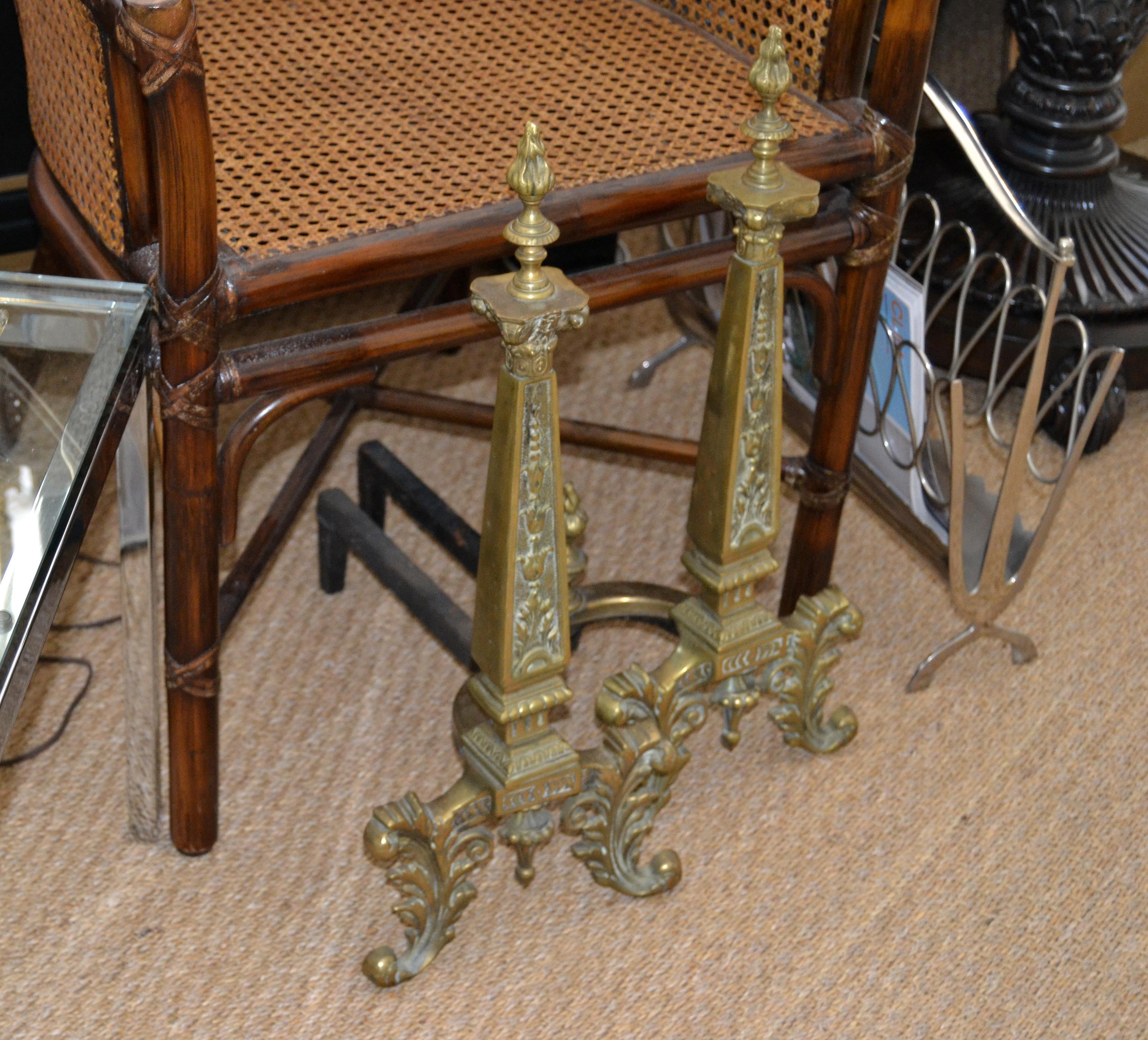 Pair of 20th Century French Neoclassical Column Bronze Andirons For Sale 6