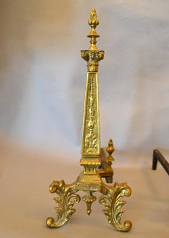 Pair of 20th Century French Neoclassical Column Bronze Andirons