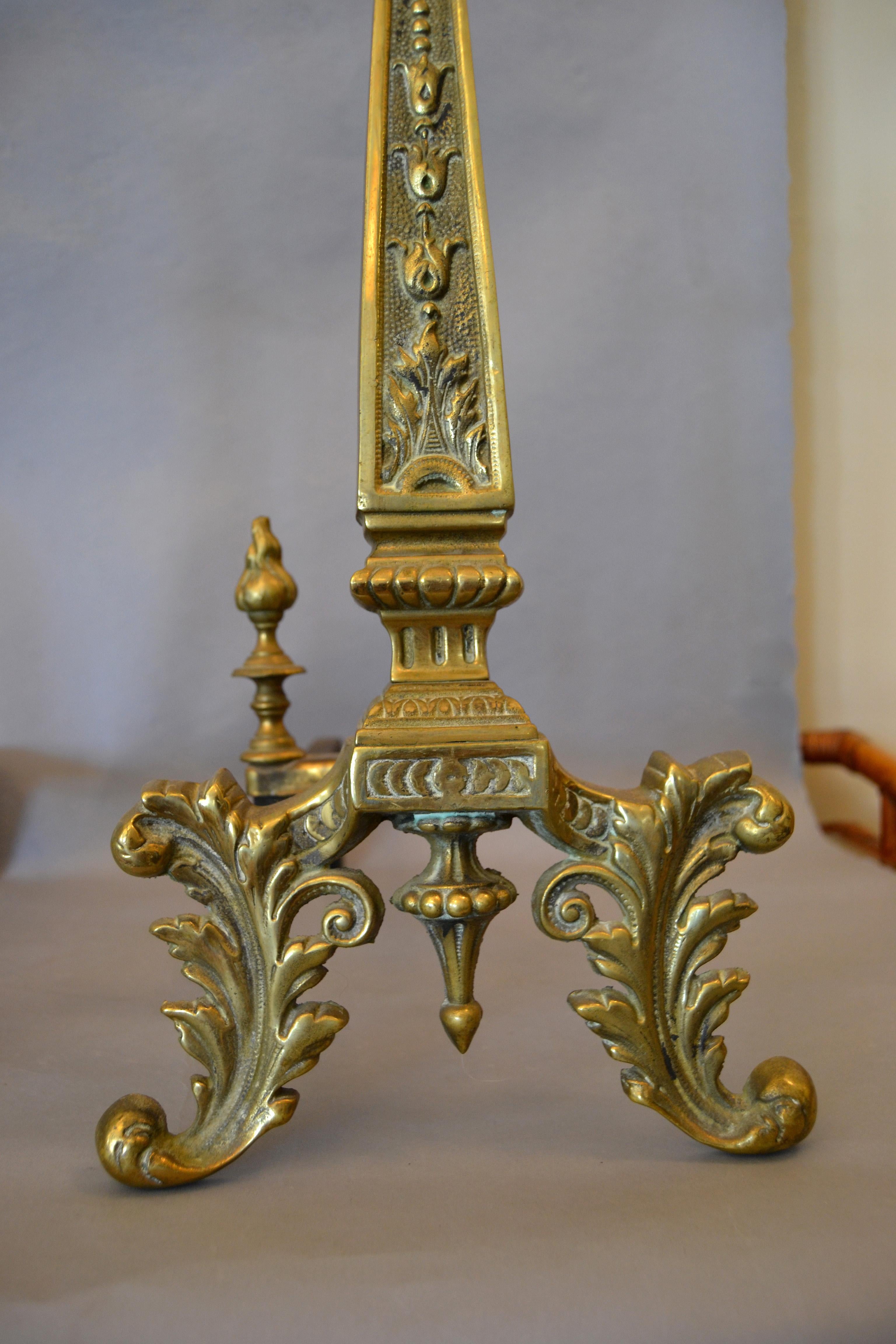 Pair of 20th Century French Neoclassical Column Bronze Andirons For Sale 2