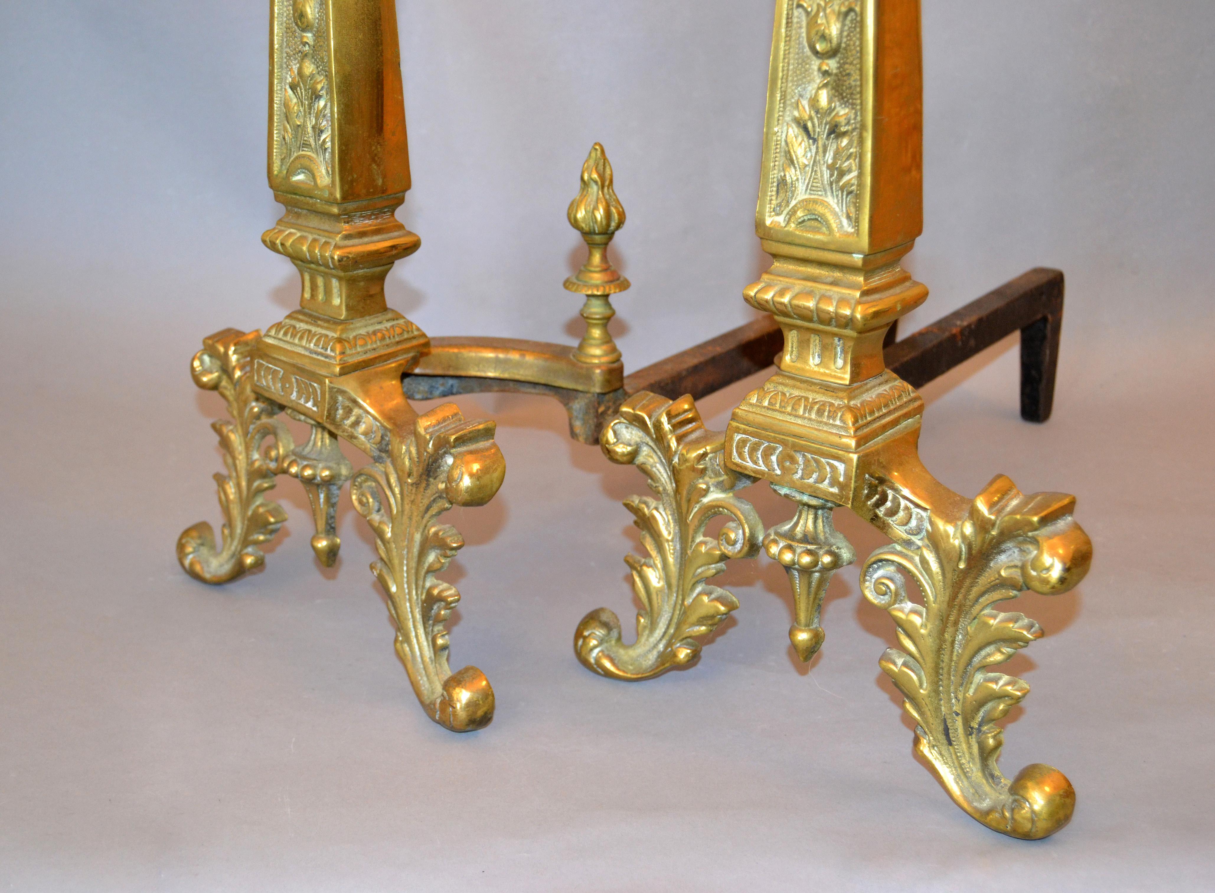 Pair of 20th Century French Neoclassical Column Bronze Andirons For Sale 3