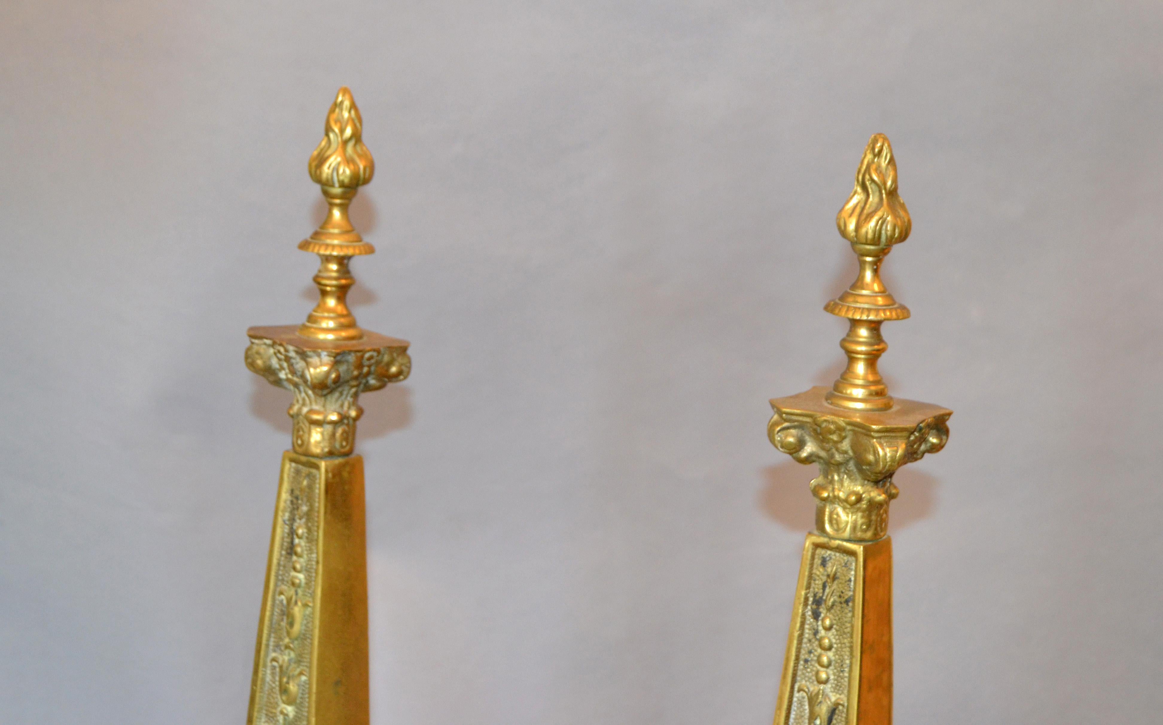 Pair of 20th Century French Neoclassical Column Bronze Andirons For Sale 4