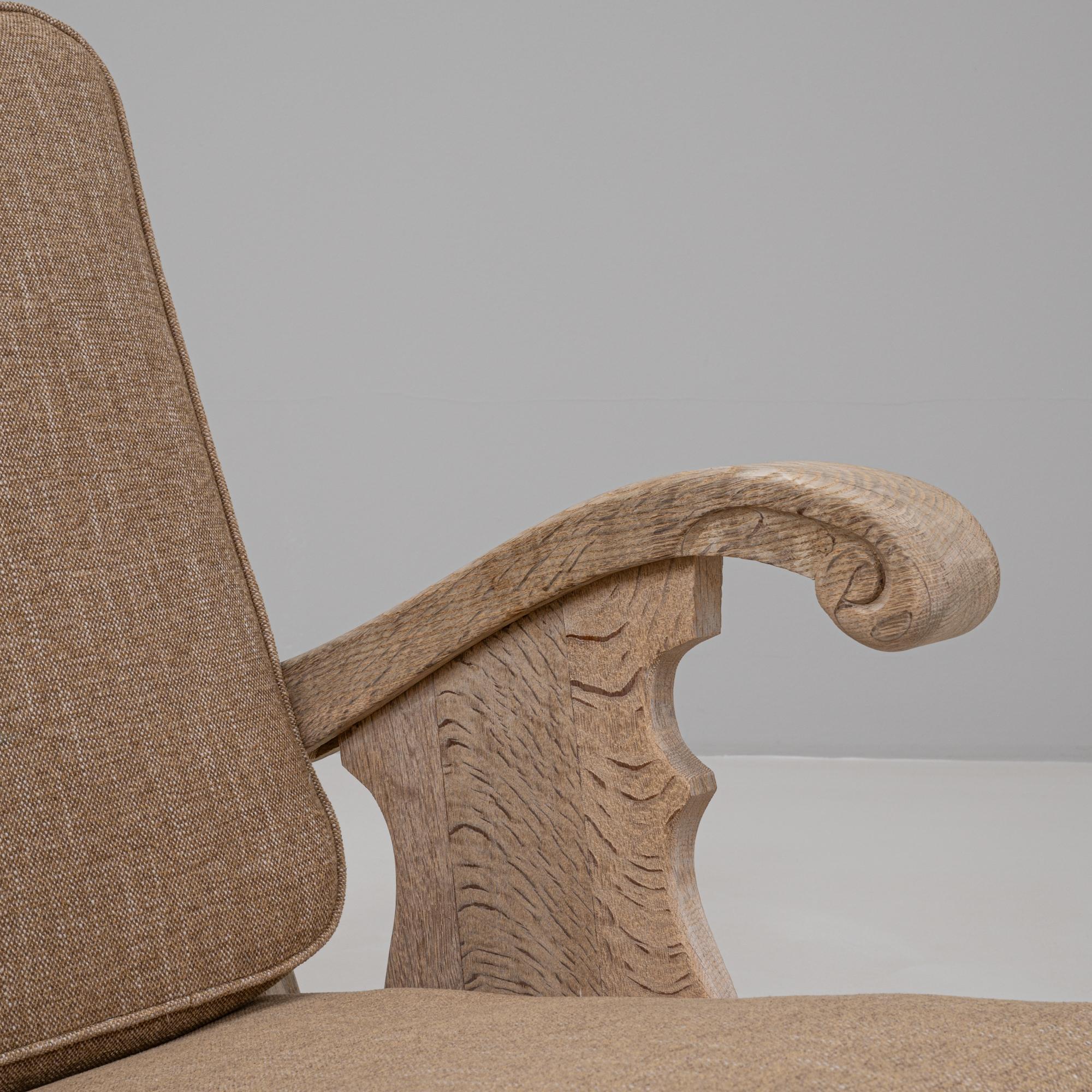 Pair Of 20th Century French Oak Armchairs With Upholstered Seats And Backs For Sale 7