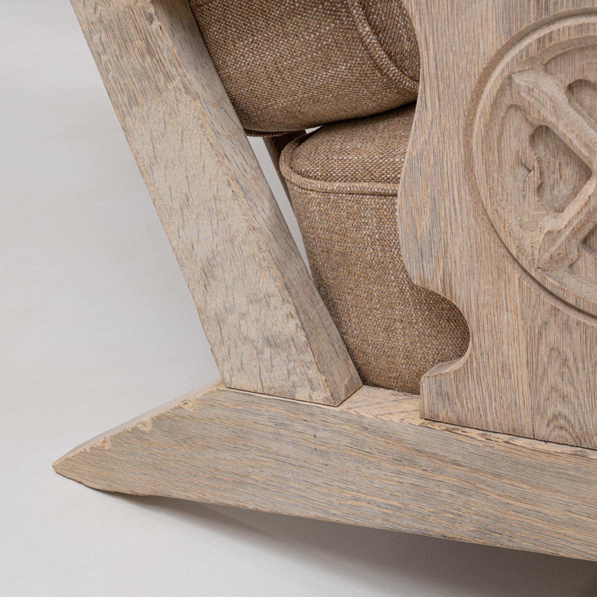 Pair Of 20th Century French Oak Armchairs With Upholstered Seats And Backs For Sale 8