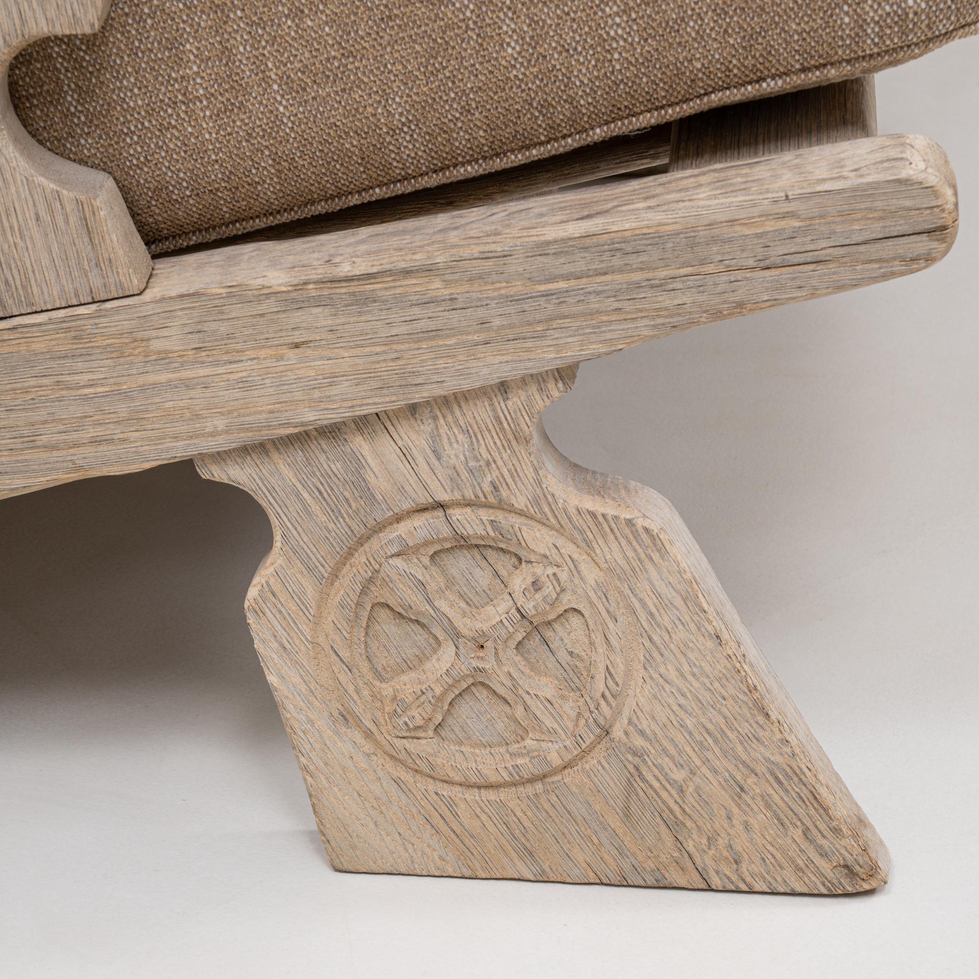 Pair Of 20th Century French Oak Armchairs With Upholstered Seats And Backs For Sale 9