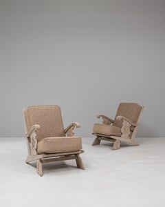 Pair Of 20th Century French Oak Armchairs With Upholstered Seats And Backs