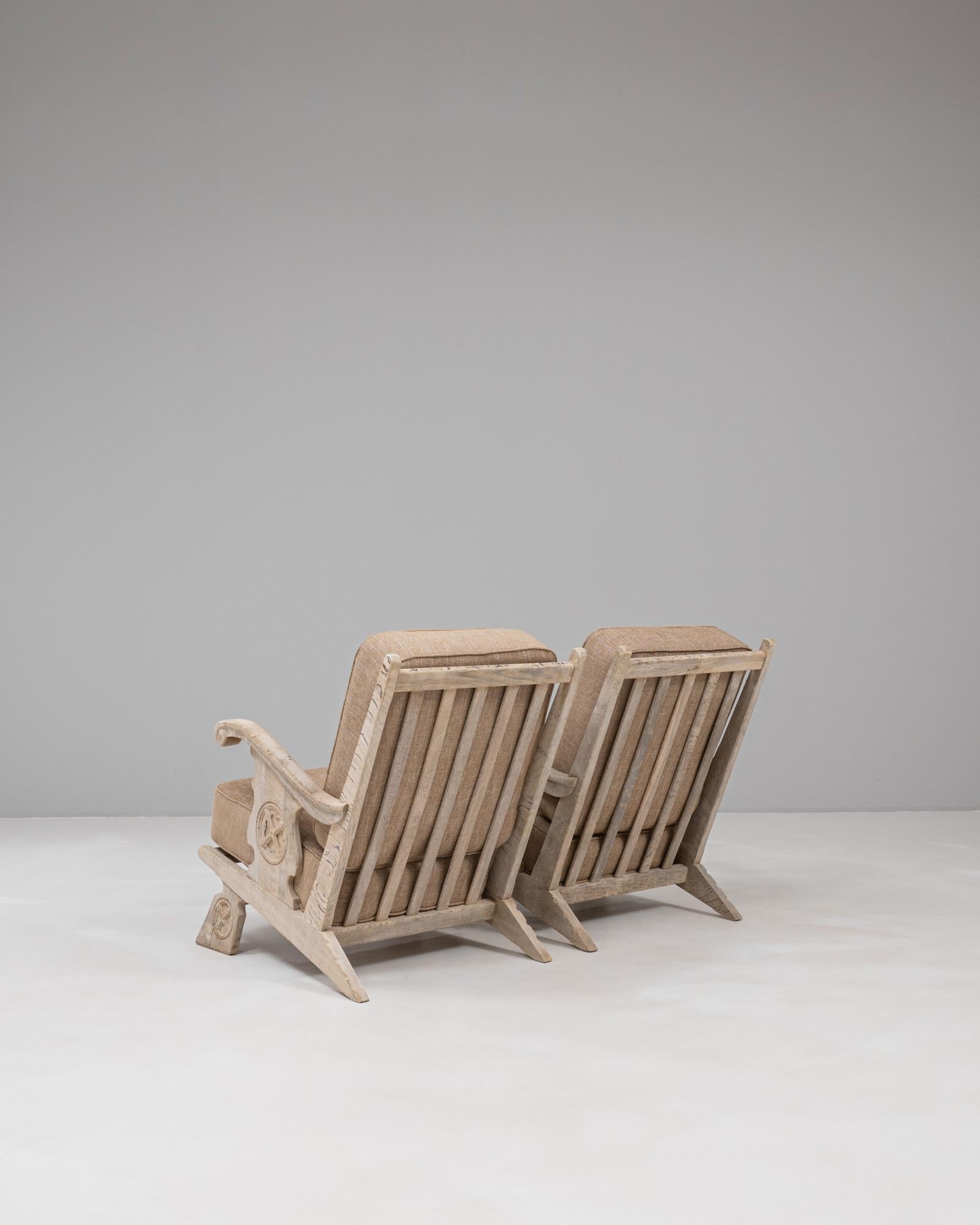 Pair Of 20th Century French Oak Armchairs With Upholstered Seats And Backs For Sale 4