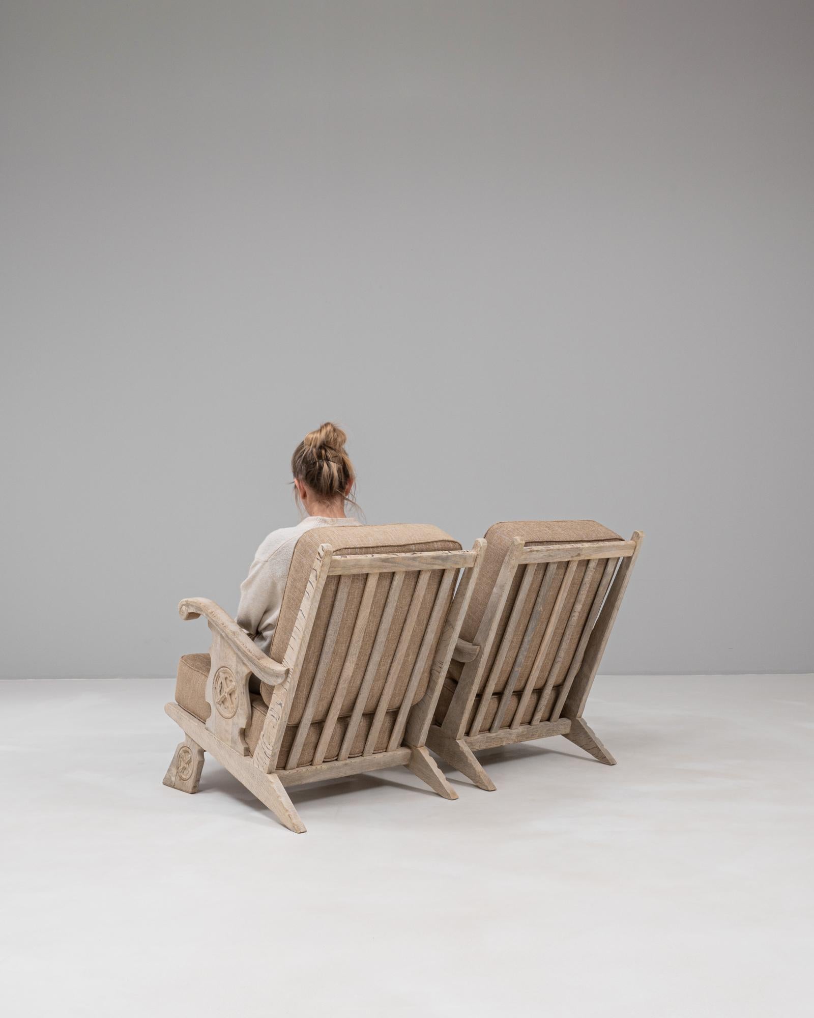 Pair Of 20th Century French Oak Armchairs With Upholstered Seats And Backs For Sale 5