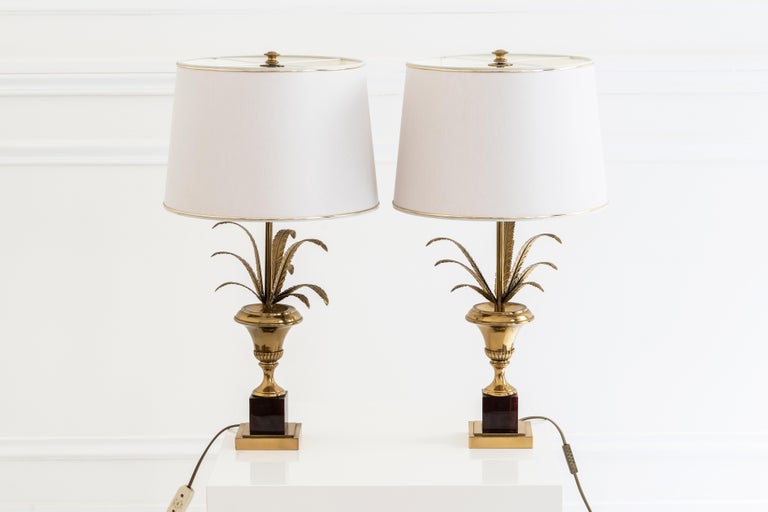 Pair of Maison Charles Burgundy Lacquered Lamps Pair of Maison Charles Burgundy Lacquered Lamps
