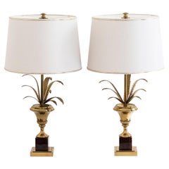 20th Century Pair of French Palm Leaves Table Lamps - Style of Maison Charles