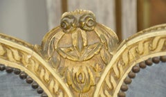 Pair of 20th Century French Petal Chairs with Cane and Blue Velvet Fabric