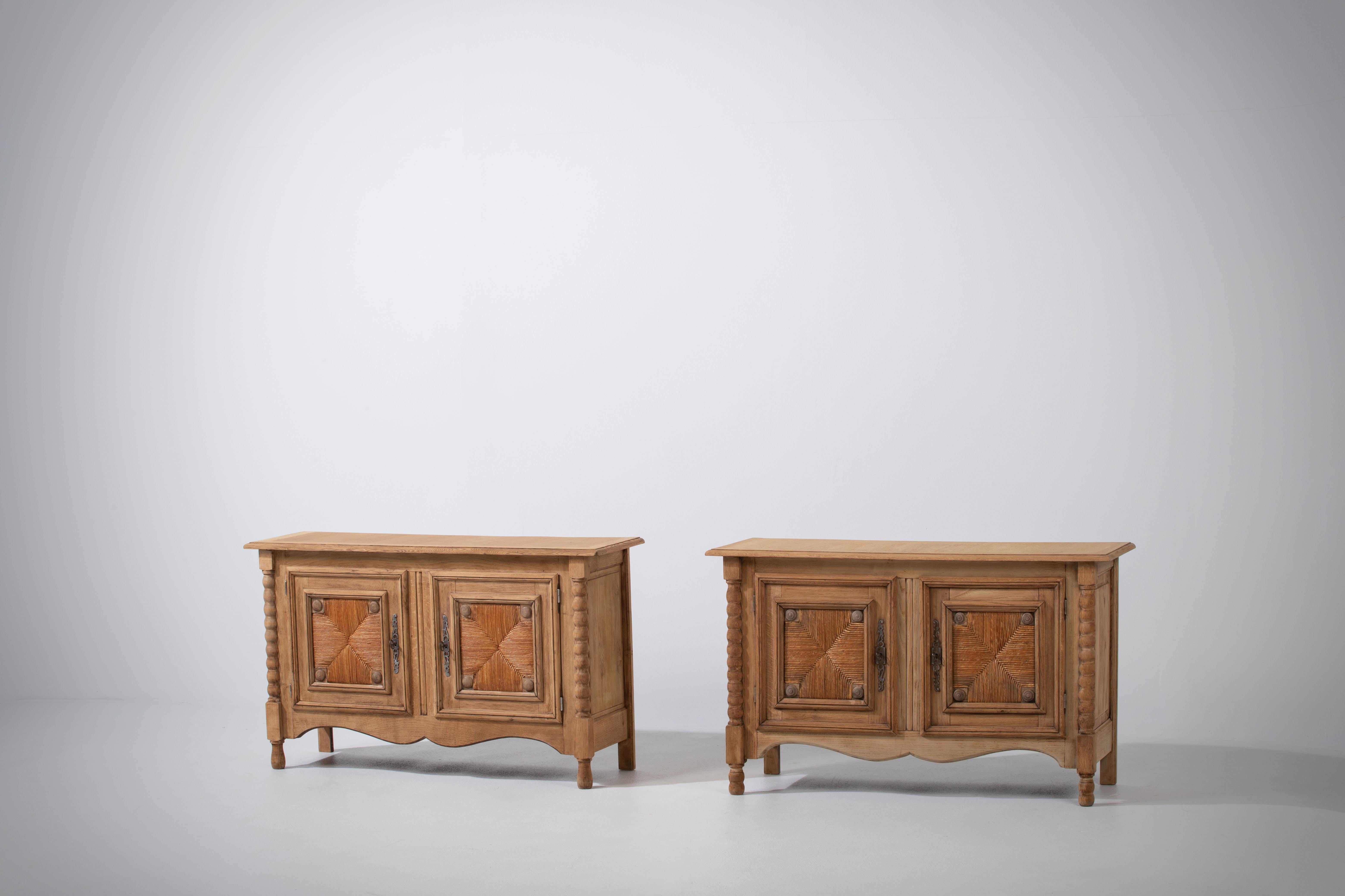 Pair of 20th Century French Provencal Bleached Oak Buffets Cabinets For Sale 5