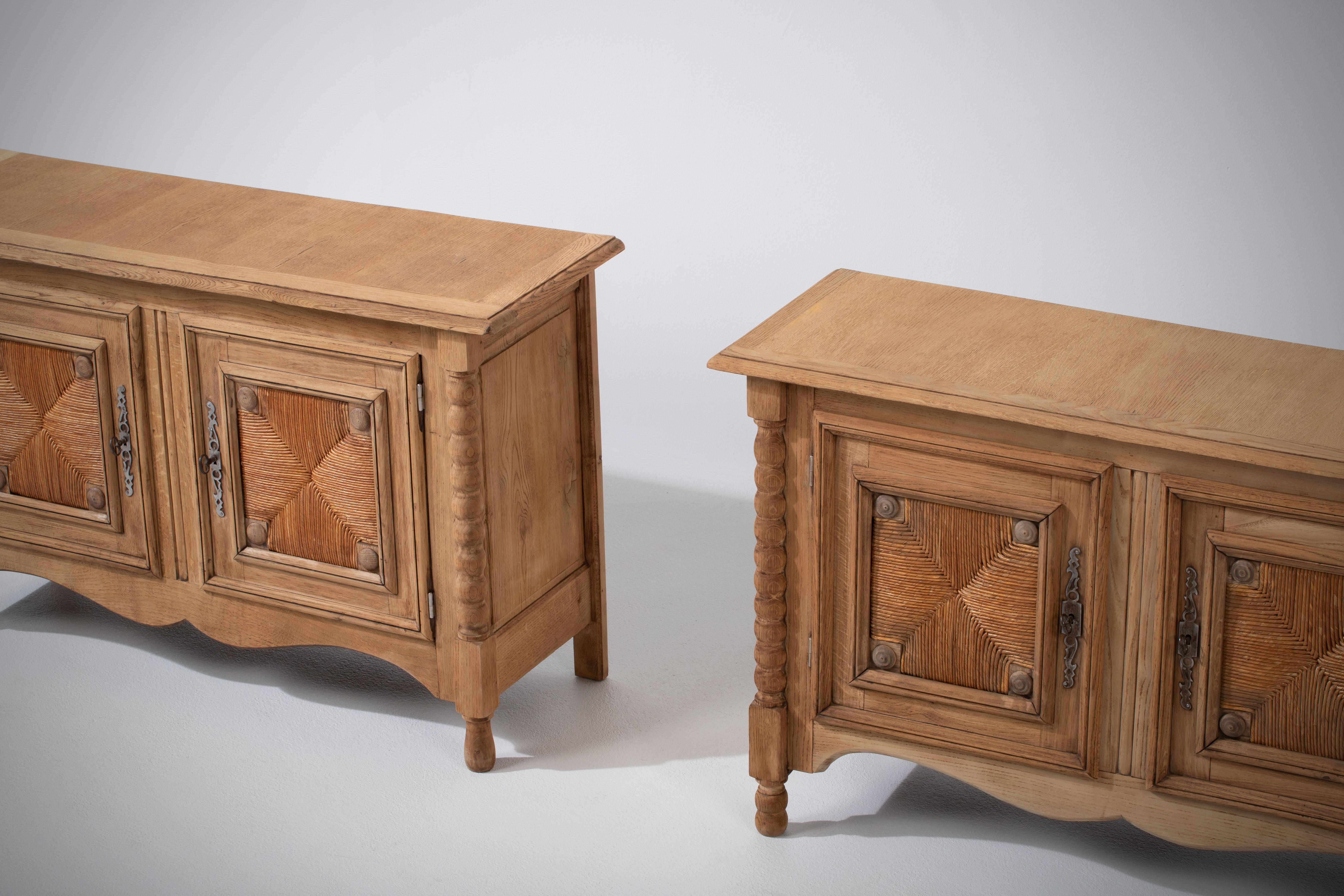 Pair of 20th Century French Provencal Bleached Oak Buffets Cabinets For Sale 6