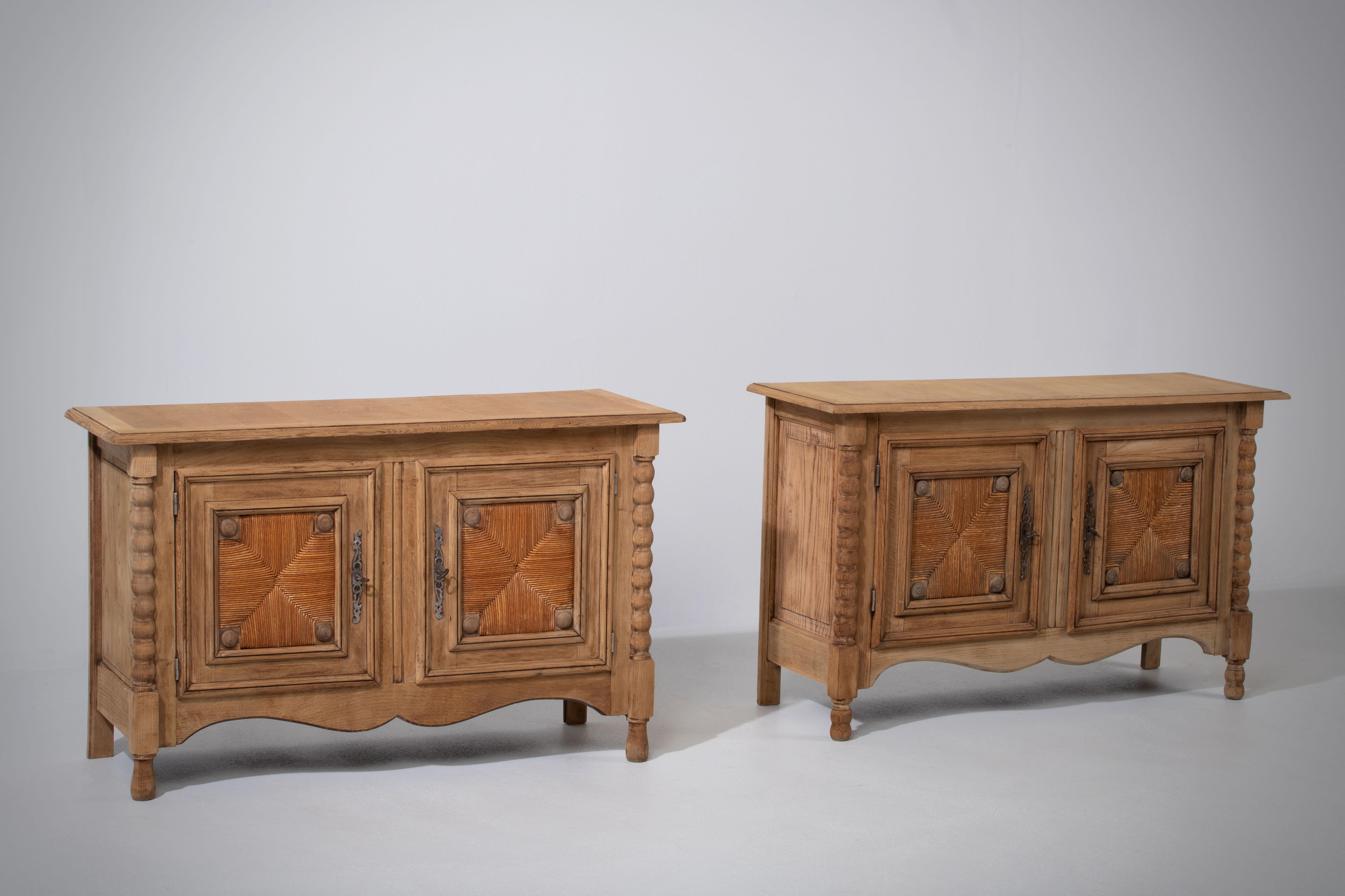 French Provincial Pair of 20th Century French Provencal Bleached Oak Buffets Cabinets For Sale