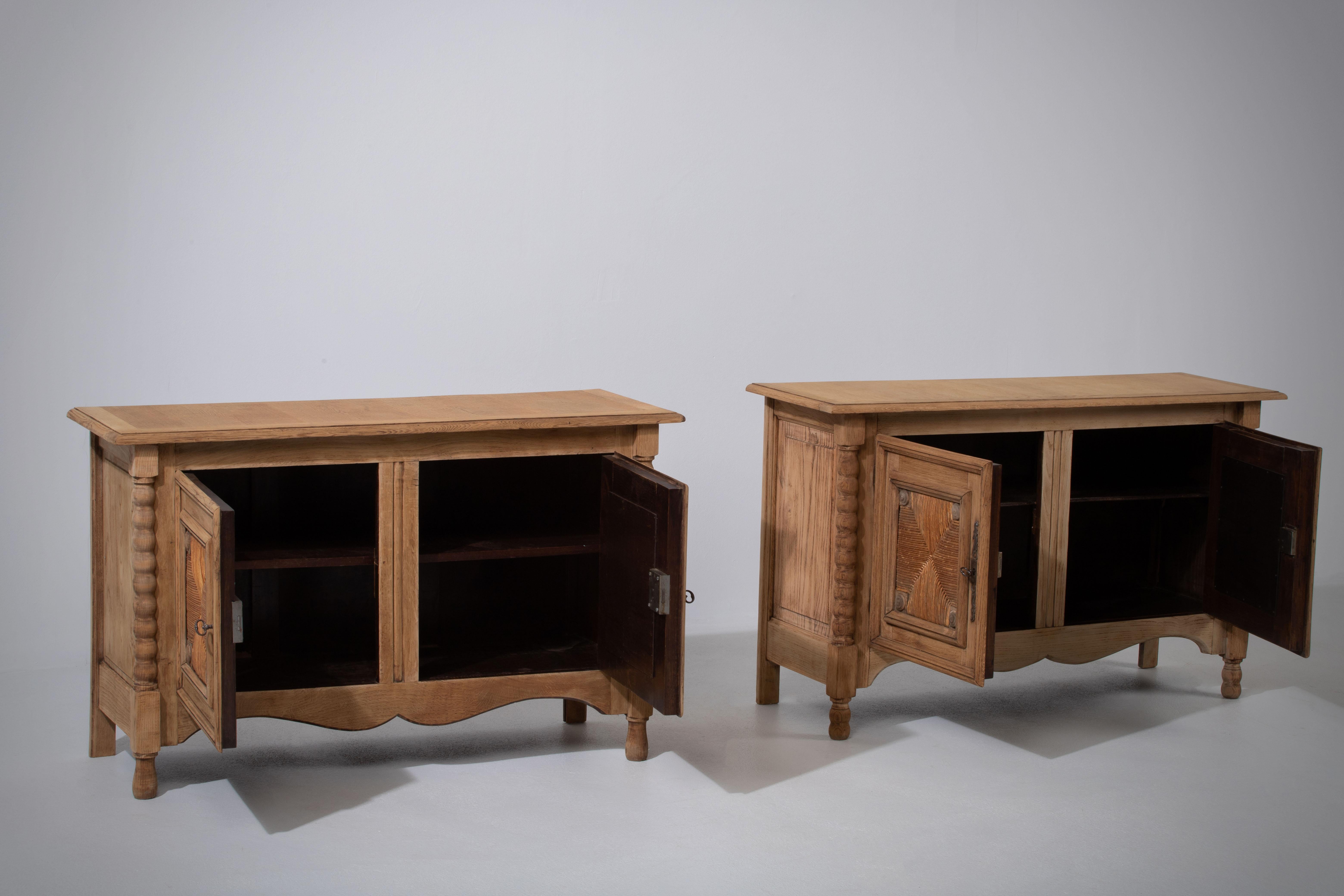 Pair of 20th Century French Provencal Bleached Oak Buffets Cabinets In Good Condition For Sale In Wiesbaden, DE