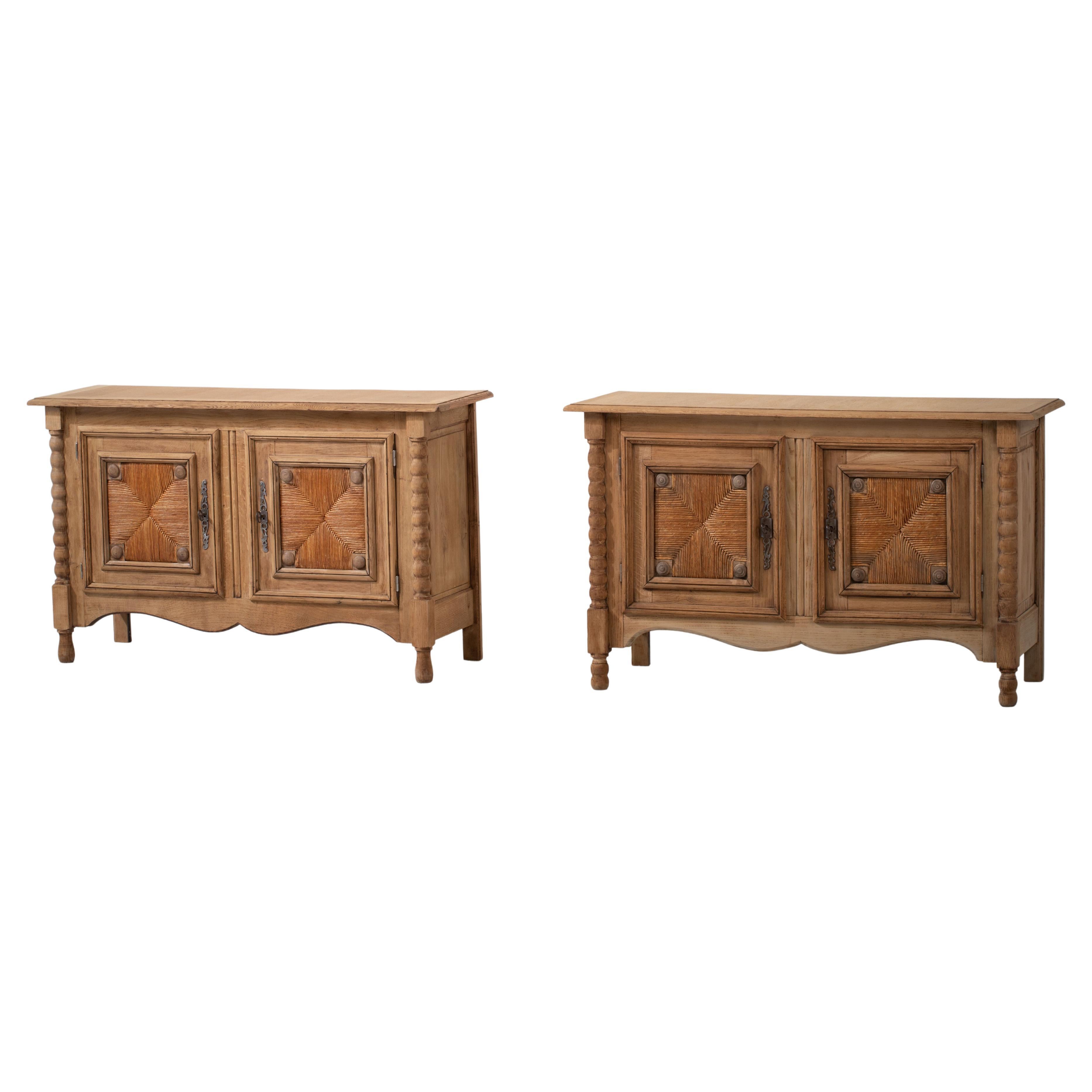 Pair of 20th Century French Provencal Bleached Oak Buffets Cabinets For Sale