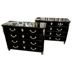 Pair of 20th Century French Regence' Black Lacquer and Gilt Bronze Commodes