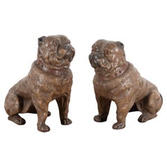 Pair of 20th Century French Seated Terracotta Mastiff Dogs