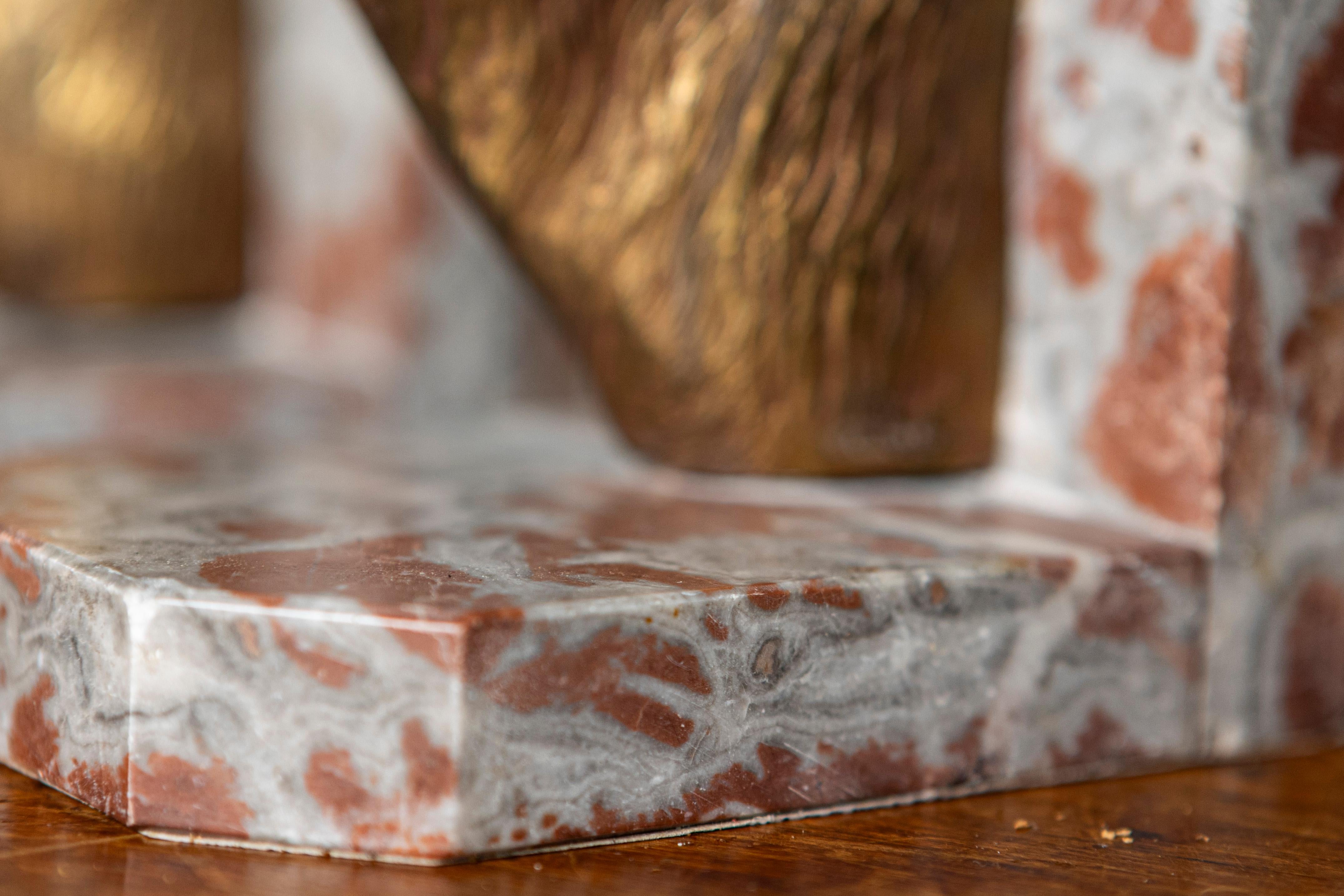 Pair of 20th-Century French Stag Bookends in Gilded Metal and Marble For Sale 2