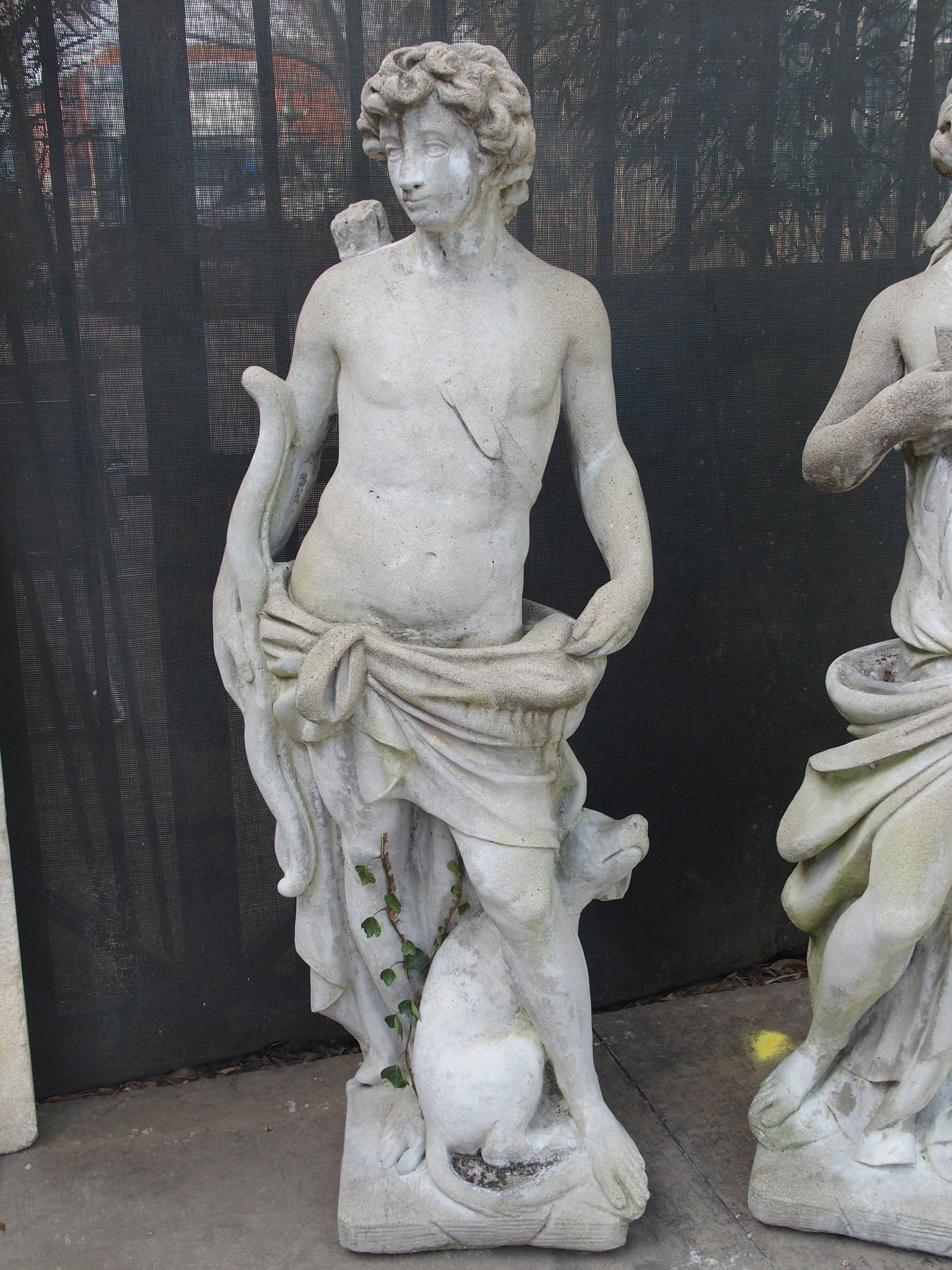 Cast Stone Pair of 20th Century French Statues Representing Apollo and Diana