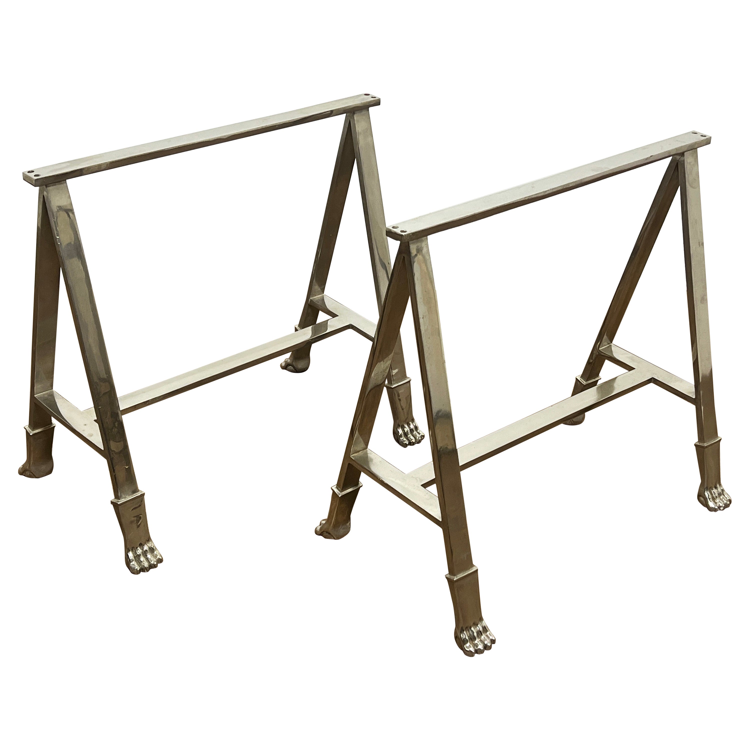 Pair of 20th Century French Steel Sawhorses / Trestle Legs With Lions Paw Feet