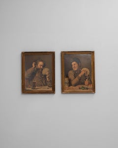 Pareja De Cuadros De Pared Franceses Del Siglo XX Con Marco De Madera