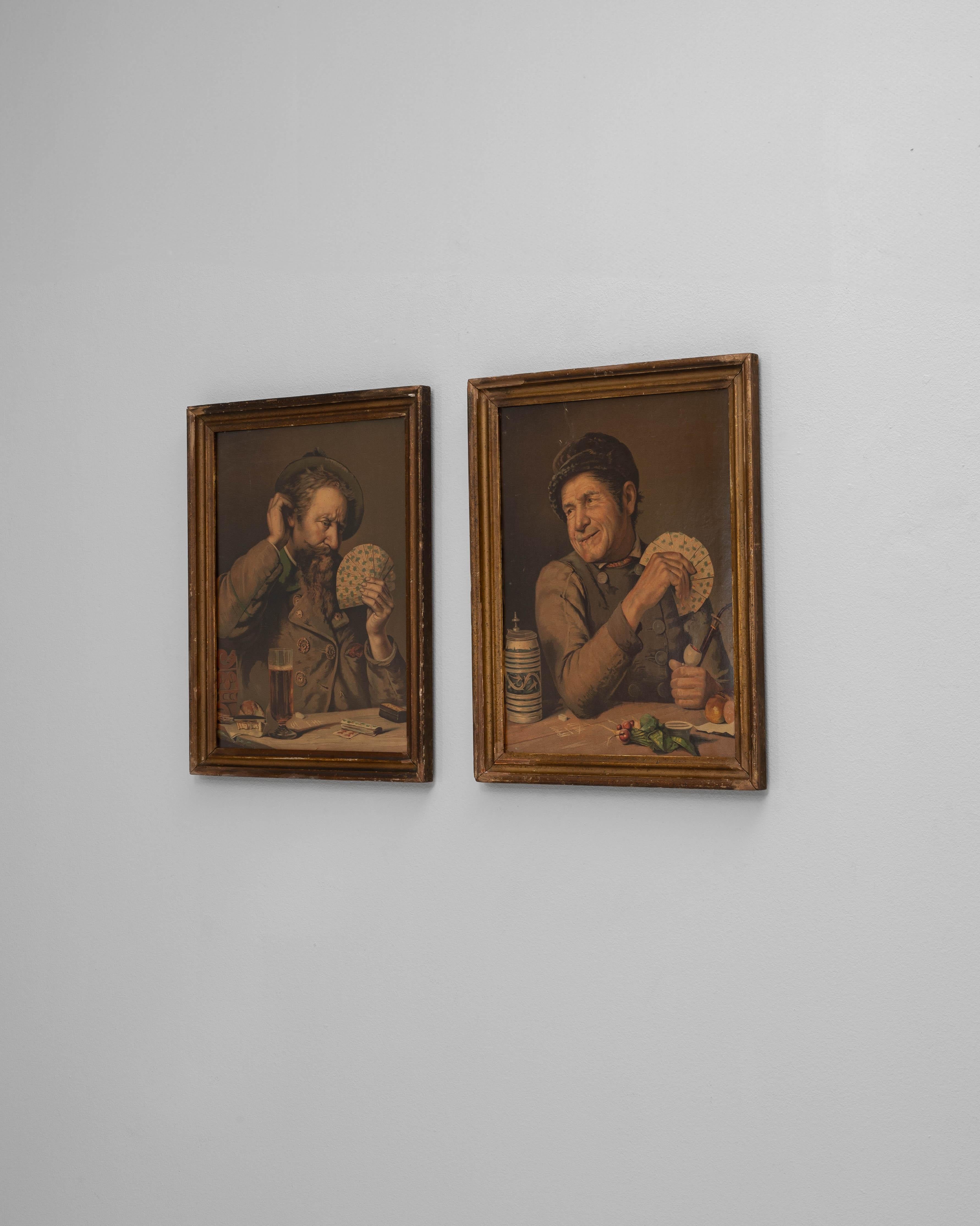 Paire d'œuvres d'art murales françaises du 20e siècle avec cadre en bois Bon état - En vente à High Point, NC