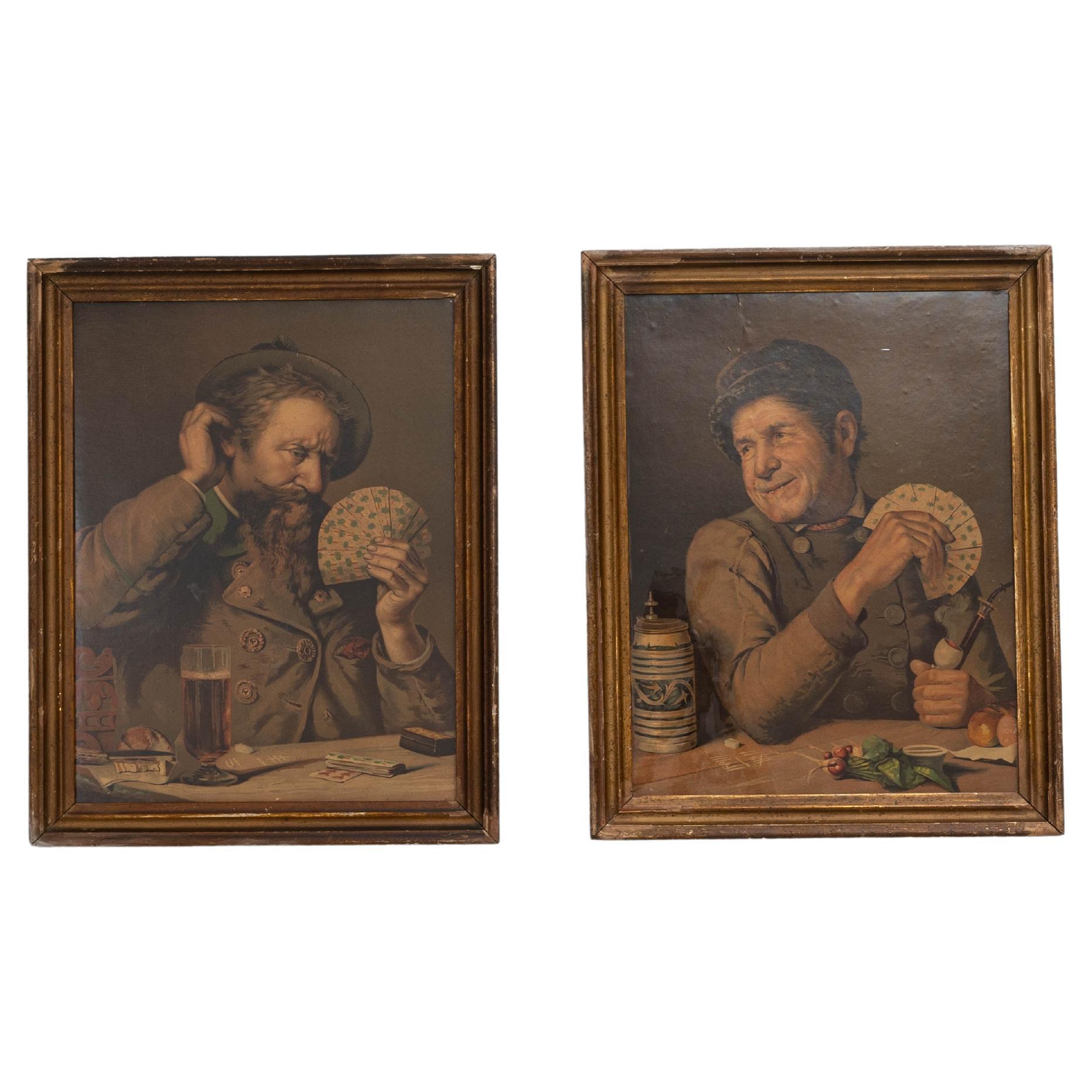 Paire d
œuvres d
art murales françaises du 20e siècle avec cadre en bois en vente