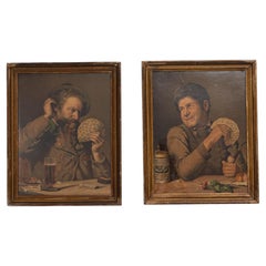 Paire d
œuvres d
art murales françaises du 20e siècle avec cadre en bois