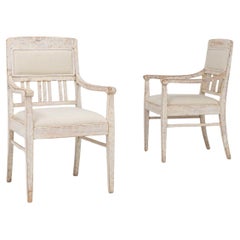 Pair Of 20th Century French White Patinated Gustavian Upholstered Chairs