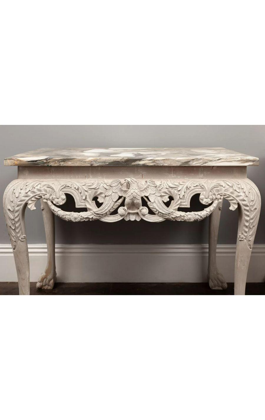 English Pair of 20th Century George II Style Painted Wooden Console Tables For Sale
