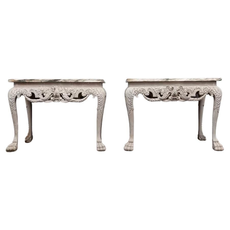 Pair of 20th Century George II Style Painted Wooden Console Tables For Sale