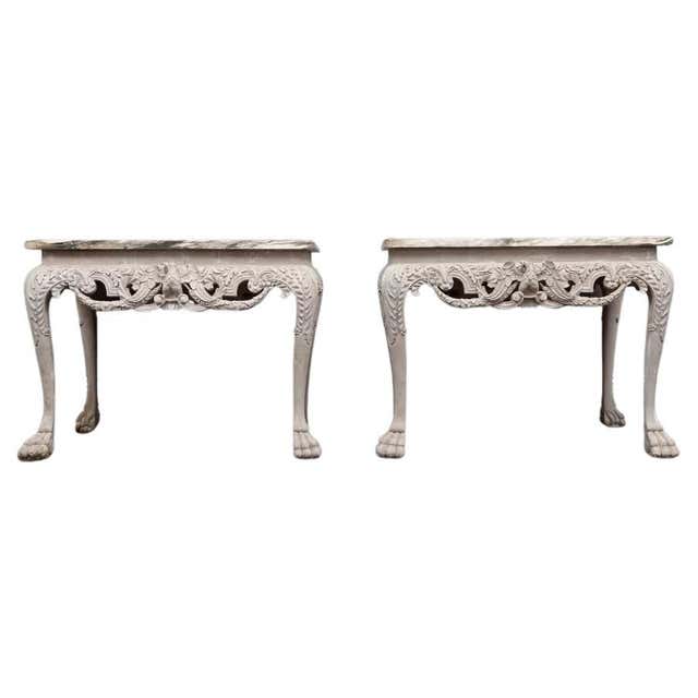 Antique Pair of Carved Wooden Dolphin Tables with Marble Tops For Sale ...