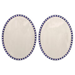 Pair of 20th Century Georgian Style White and Blue Oval Mirrors