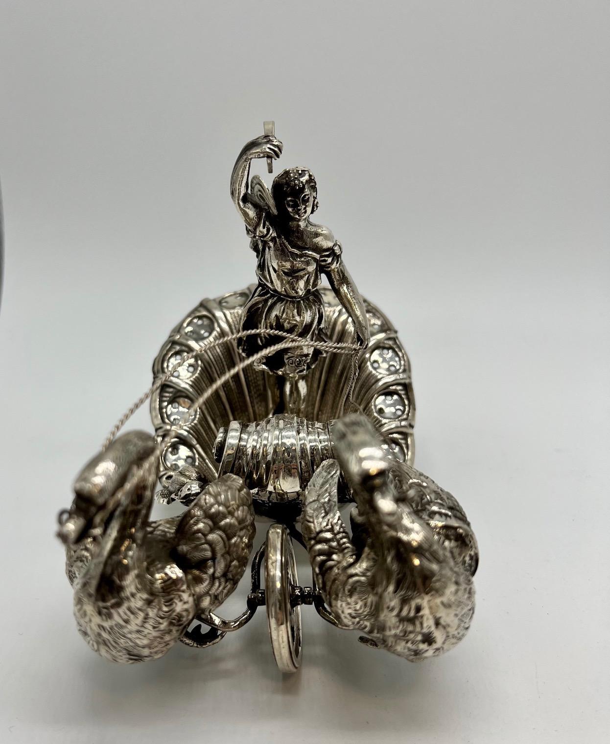 Pair of 20th Century German Silver Swan Drawn Chariot with Robed Driver Stamped For Sale 1
