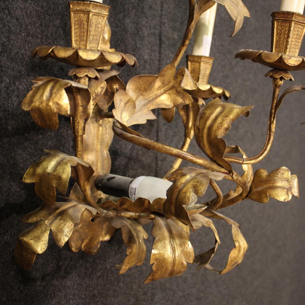 Pair of 20th Century Gilded Metal Italian Wall Lights, 1960 For Sale 5