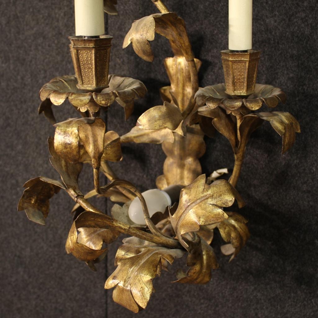 Mid-20th Century Pair of 20th Century Gilded Metal Italian Wall Lights, 1960 For Sale