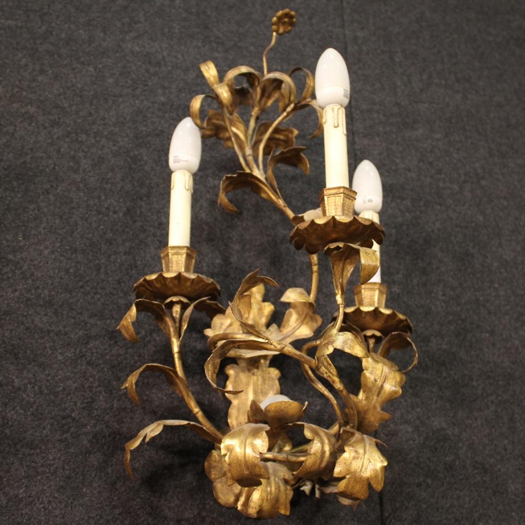 Pair of 20th Century Gilded Metal Italian Wall Lights, 1960 For Sale 3